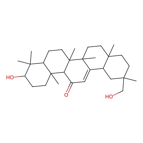 2D Structure of (2S,4aS,6aR,6aS,6bR,8aR,10S,12aS,14bS)-10-hydroxy-2-(hydroxymethyl)-2,4a,6a,6b,9,9,12a-heptamethyl-3,4,5,6,6a,7,8,8a,10,11,12,14b-dodecahydro-1H-picen-13-one
