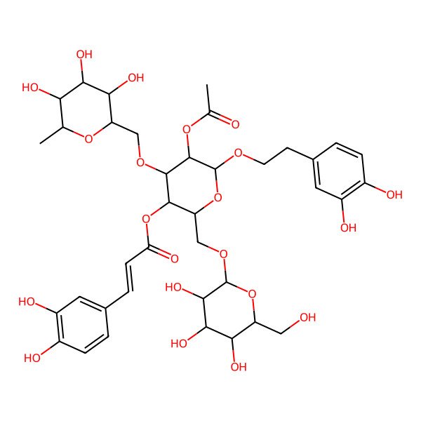 2D Structure of [(2R,3R,4S,5R,6R)-5-acetyloxy-6-[2-(3,4-dihydroxyphenyl)ethoxy]-2-[[(2R,3R,4S,5S,6R)-3,4,5-trihydroxy-6-(hydroxymethyl)oxan-2-yl]oxymethyl]-4-[[(2S,3R,4R,5R,6S)-3,4,5-trihydroxy-6-methyloxan-2-yl]methoxy]oxan-3-yl] (E)-3-(3,4-dihydroxyphenyl)prop-2-enoate