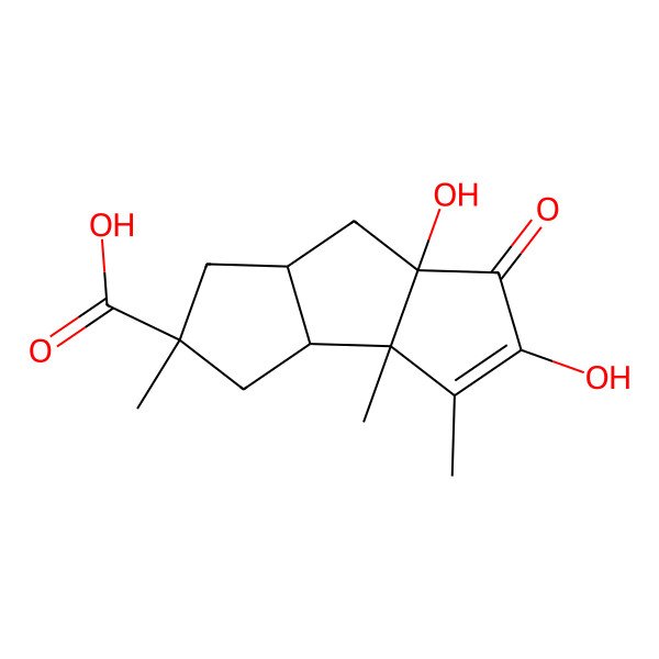 2D Structure of (3aR,3bR,5S,6aR,7aS)-2,7a-dihydroxy-3,3a,5-trimethyl-1-oxo-4,6,6a,7-tetrahydro-3bH-cyclopenta[a]pentalene-5-carboxylic acid