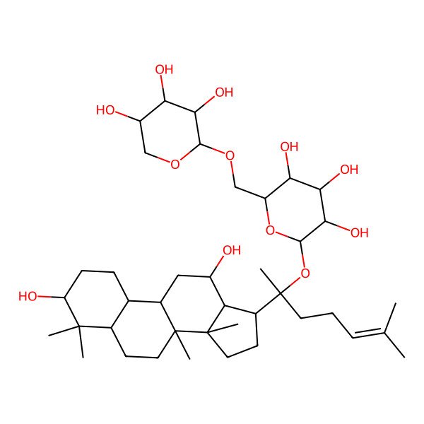 2D Structure of (2S,3R,4S,5S,6R)-2-[2-(3,12-dihydroxy-4,4,8,14-tetramethyl-1,2,3,5,6,7,9,10,11,12,13,15,16,17-tetradecahydrocyclopenta[a]phenanthren-17-yl)-6-methylhept-5-en-2-yl]oxy-6-[[(2R,3R,4S,5R)-3,4,5-trihydroxyoxan-2-yl]oxymethyl]oxane-3,4,5-triol