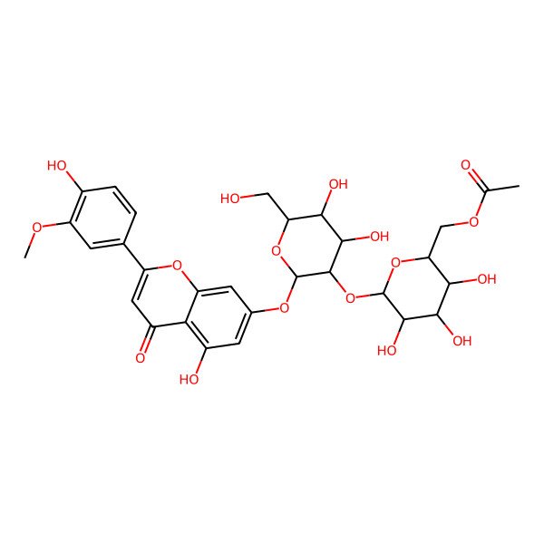 2D Structure of [(2R,3S,4S,5R,6S)-6-[(2S,3R,4S,5S,6R)-4,5-dihydroxy-2-[5-hydroxy-2-(4-hydroxy-3-methoxyphenyl)-4-oxochromen-7-yl]oxy-6-(hydroxymethyl)oxan-3-yl]oxy-3,4,5-trihydroxyoxan-2-yl]methyl acetate