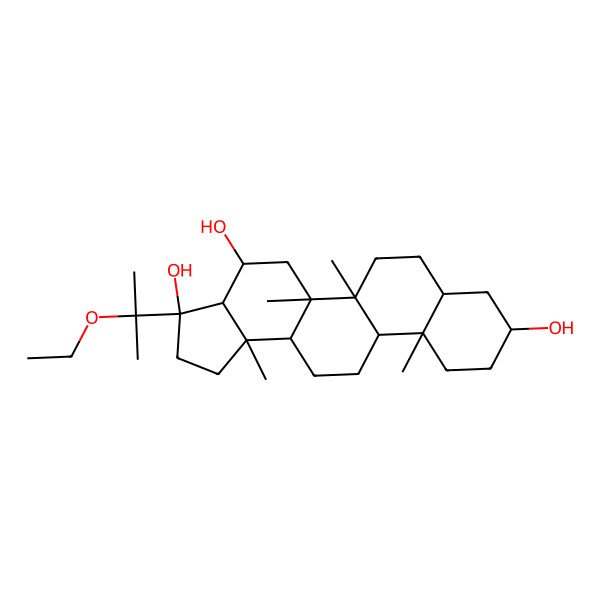 2D Structure of 3-(2-Ethoxypropan-2-yl)-5a,5b,11a,13b-tetramethyl-1,2,3a,4,5,6,7,7a,8,9,10,11,11b,12,13,13a-hexadecahydrocyclopenta[a]chrysene-3,4,9-triol