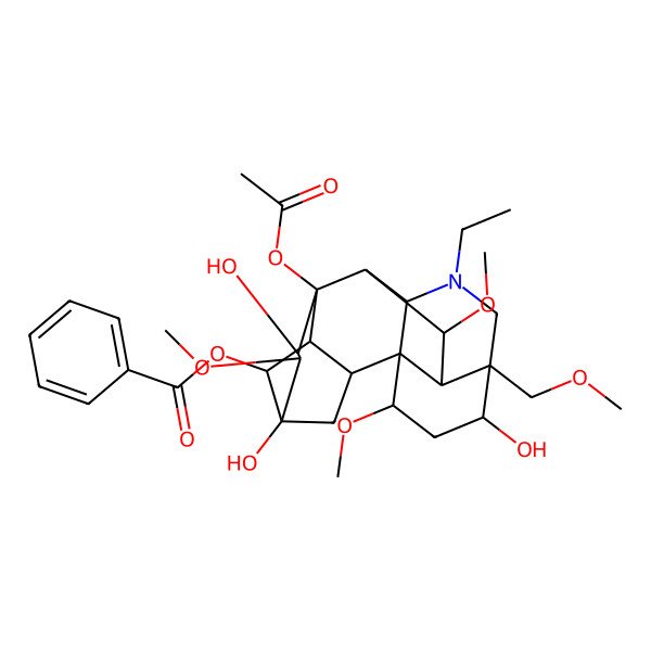 2D Structure of [(1S,4R,5R,6R,7S,8R,9R,10R,13R,14R,16S,18R)-8-acetyloxy-11-ethyl-5,7,14-trihydroxy-6,16,18-trimethoxy-13-(methoxymethyl)-11-azahexacyclo[7.7.2.12,5.01,10.03,8.013,17]nonadecan-4-yl] benzoate