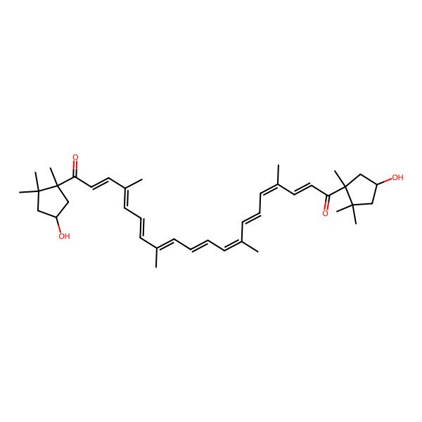 2D Structure of (2E,4E,6E,8E,10E,12E,14E,16E,18E)-1,20-bis(4-hydroxy-1,2,2-trimethylcyclopentyl)-4,8,13,17-tetramethylicosa-2,4,6,8,10,12,14,16,18-nonaene-1,20-dione