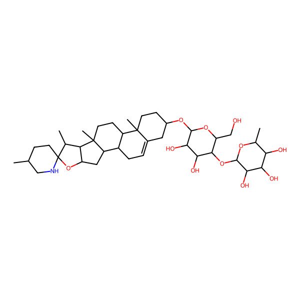 2D Structure of 2-[4,5-dihydroxy-2-(hydroxymethyl)-6-[(1S,2S,4S,5'R,6R,7S,8R,9S,12S,13R,16S)-5',7,9,13-tetramethylspiro[5-oxapentacyclo[10.8.0.02,9.04,8.013,18]icos-18-ene-6,2'-piperidine]-16-yl]oxyoxan-3-yl]oxy-6-methyloxane-3,4,5-triol