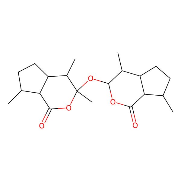 2D Structure of 3-[(4,7-dimethyl-1-oxo-4,4a,5,6,7,7a-hexahydro-3H-cyclopenta[c]pyran-3-yl)oxy]-3,4,7-trimethyl-4,4a,5,6,7,7a-hexahydrocyclopenta[c]pyran-1-one