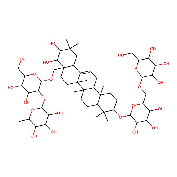 2D Structure of (2S,3R,4R,5R,6S)-2-[(2R,3R,4S,5S,6R)-2-[[(3R,4R,4aR,6aR,6aS,6bR,8aR,10S,12aR,14bS)-3,4-dihydroxy-2,2,6a,6b,9,9,12a-heptamethyl-10-[(2R,3R,4S,5S,6R)-3,4,5-trihydroxy-6-[[(2R,3R,4S,5S,6R)-3,4,5-trihydroxy-6-(hydroxymethyl)oxan-2-yl]oxymethyl]oxan-2-yl]oxy-1,3,4,5,6,6a,7,8,8a,10,11,12,13,14b-tetradecahydropicen-4a-yl]methoxy]-4,5-dihydroxy-6-(hydroxymethyl)oxan-3-yl]oxy-6-methyloxane-3,4,5-triol