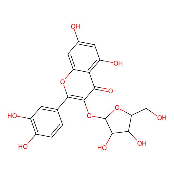 2D Structure of 3-[(2S,5R)-3,4-dihydroxy-5-(hydroxymethyl)oxolan-2-yl]oxy-2-(3,4-dihydroxyphenyl)-5,7-dihydroxychromen-4-one