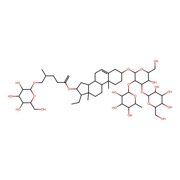 2D Structure of (2S,3S,5R)-2-[(2R,4S,5R)-2-[[(3S,8S,9S,10R,13S,14S,16S,17R)-17-ethyl-10,13-dimethyl-16-[(5R)-5-methyl-6-[(2S,4S,5S)-3,4,5-trihydroxy-6-(hydroxymethyl)oxan-2-yl]oxyhex-1-en-2-yl]oxy-2,3,4,7,8,9,11,12,14,15,16,17-dodecahydro-1H-cyclopenta[a]phenanthren-3-yl]oxy]-5-hydroxy-6-(hydroxymethyl)-4-[(2S,4S,5S)-3,4,5-trihydroxy-6-(hydroxymethyl)oxan-2-yl]oxyoxan-3-yl]oxy-6-methyloxane-3,4,5-triol