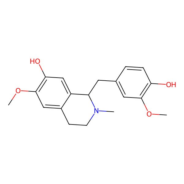2D Structure of (1S)-1-[(4-hydroxy-3-methoxyphenyl)methyl]-6-methoxy-2-methyl-3,4-dihydro-1H-isoquinolin-7-ol