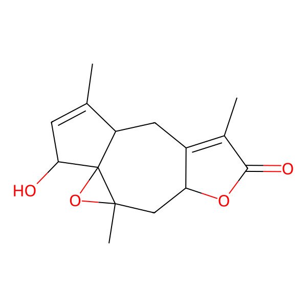 2D Structure of (1alpha,2beta,5alpha,8alpha,10alpha)-1,10-Epoxy-2-hydroxy-3,7(11)-guaiadien-12,8-olide