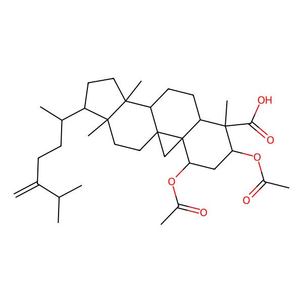 2D Structure of (1S,3S,4S,6S,7S,8R,11S,12S,15R,16R)-4,6-diacetyloxy-7,12,16-trimethyl-15-[(2R)-6-methyl-5-methylideneheptan-2-yl]pentacyclo[9.7.0.01,3.03,8.012,16]octadecane-7-carboxylic acid