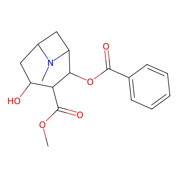2D Structure of 1alphaH,5alphaH-Tropane-2beta-carboxylic acid, 3beta-hydroxy-, methyl ester, benzoate (ester) 2D Structure of 1alphaH,5alphaH-Tropane-2beta-carboxylic acid, 3beta-hydroxy-, methyl ester, benzoate (ester)