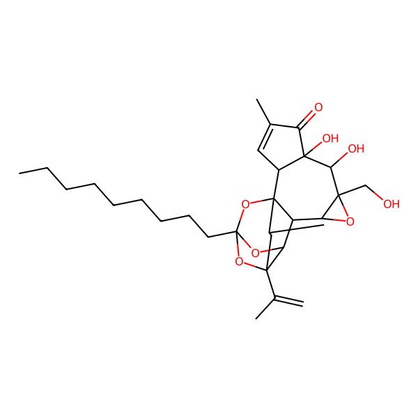 2D Structure of (2R,10S,12R,16R,18R)-6,7-dihydroxy-8-(hydroxymethyl)-4,18-dimethyl-14-nonyl-16-prop-1-en-2-yl-9,13,15,19-tetraoxahexacyclo[12.4.1.01,11.02,6.08,10.012,16]nonadec-3-en-5-one