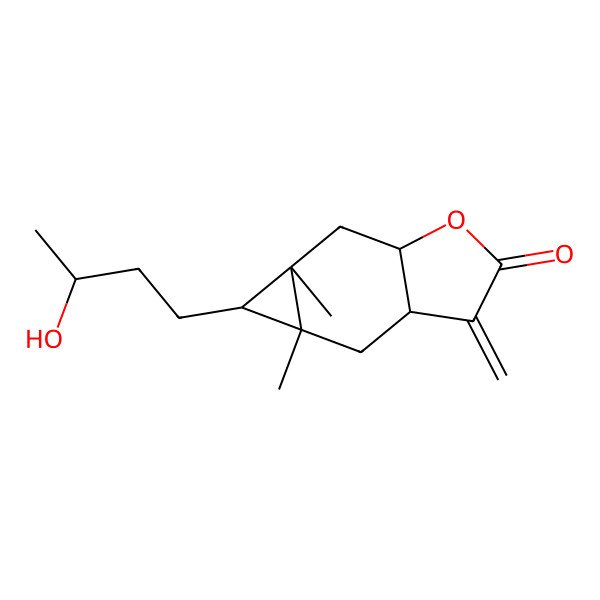 2D Structure of (3aR,4aS,5S,5aR,6aR)-5-[(3S)-3-hydroxybutyl]-4a,5a-dimethyl-3-methylidene-4,5,6,6a-tetrahydro-3aH-cyclopropa[f][1]benzofuran-2-one