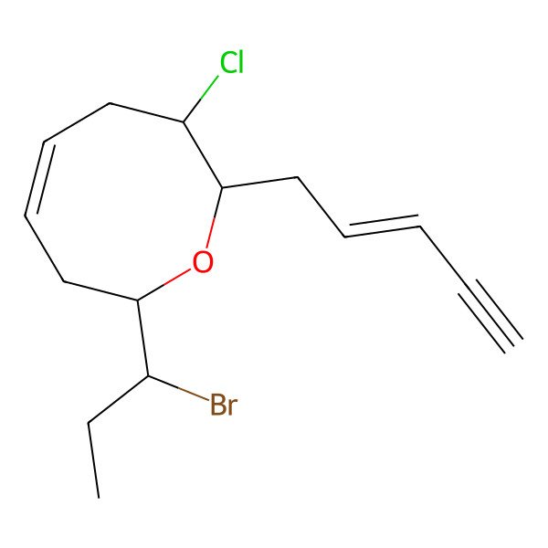 2D Structure of (2S)-2alpha-[(R)-1-Bromopropyl]-7alpha-chloro-2,3,6,7-tetrahydro-8alpha-[(2E)-2-pentene-4-ynyl]-8H-oxocin
