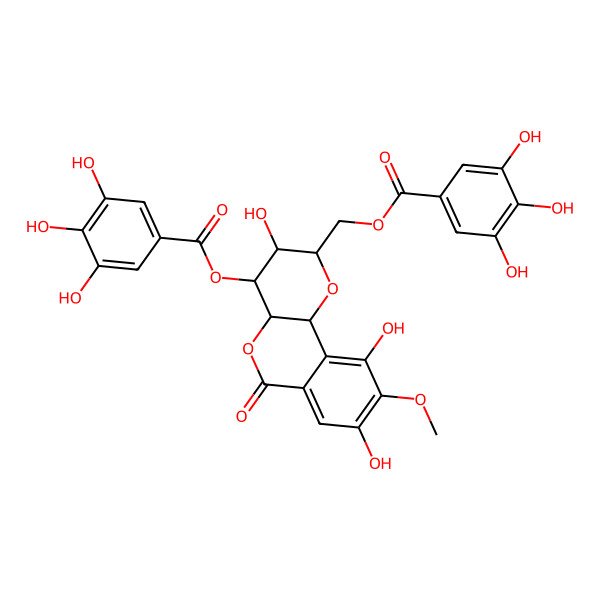 2D Structure of 1beta,2-O-(4,6-Dihydroxy-5-methoxy-1,2-phenylenecarbonyl)-3-O,6-O-bis(3,4,5-trihydroxybenzoyl)-1-deoxy-beta-D-glucopyranose