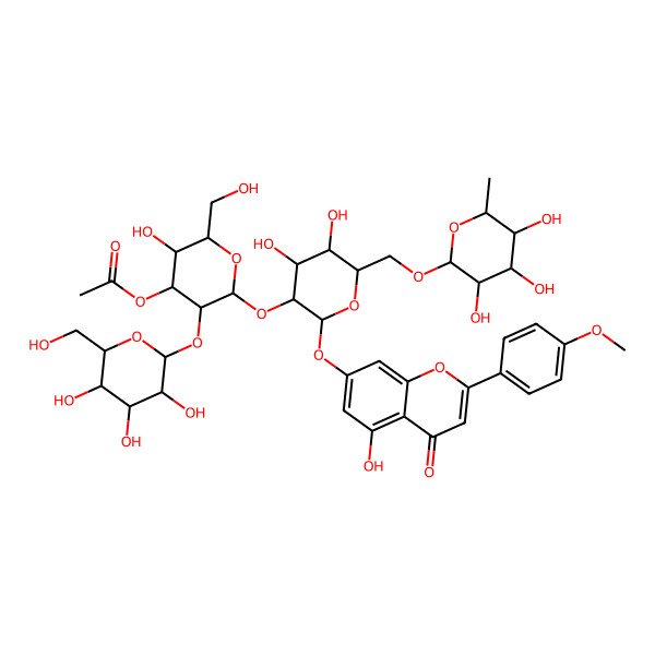 2D Structure of [(2S,3R,4S,5R,6R)-2-[(2S,3R,4S,5S,6R)-4,5-dihydroxy-2-[5-hydroxy-2-(4-methoxyphenyl)-4-oxochromen-7-yl]oxy-6-[[(2R,3R,4R,5R,6S)-3,4,5-trihydroxy-6-methyloxan-2-yl]oxymethyl]oxan-3-yl]oxy-5-hydroxy-6-(hydroxymethyl)-3-[(2S,3R,4S,5S,6R)-3,4,5-trihydroxy-6-(hydroxymethyl)oxan-2-yl]oxyoxan-4-yl] acetate