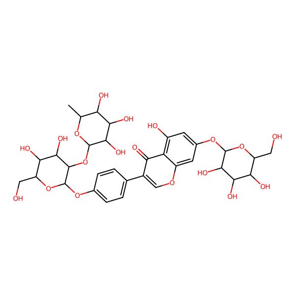2D Structure of 4'-(2-O-alpha-L-Rhamnopyranosyl-beta-D-glucopyranosyloxy)-5-hydroxy-7-(beta-D-glucopyranosyloxy)isoflavone