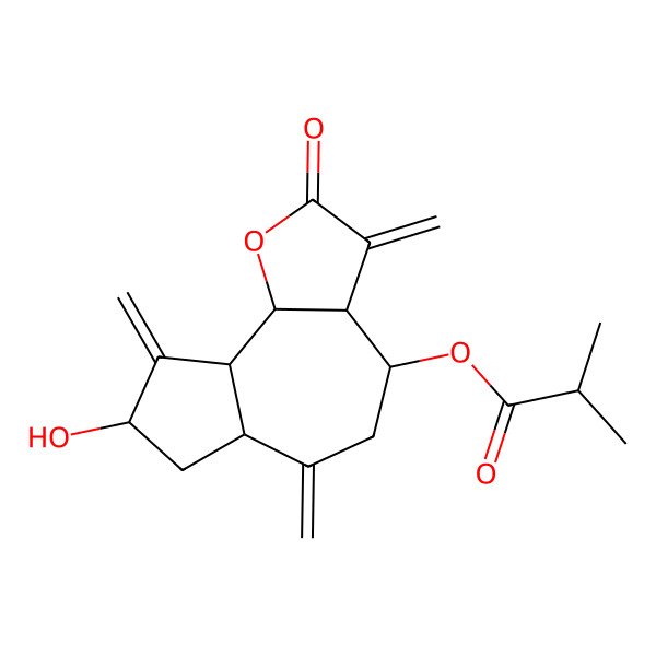2D Structure of [(3aR,4S,6aR,8S,9aR,9bR)-8-hydroxy-3,6,9-trimethylidene-2-oxo-3a,4,5,6a,7,8,9a,9b-octahydroazuleno[4,5-b]furan-4-yl] 2-methylpropanoate