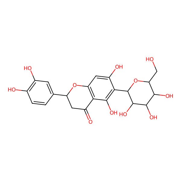 2D Structure of (2R)-2-(3,4-dihydroxyphenyl)-5,7-dihydroxy-6-[(2S,3R,4R,5S,6R)-3,4,5-trihydroxy-6-(hydroxymethyl)oxan-2-yl]-2,3-dihydrochromen-4-one