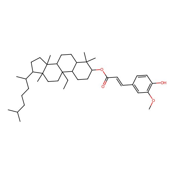 2D Structure of [(3S,9S,13R)-9-ethyl-4,4,13,14-tetramethyl-17-(6-methylheptan-2-yl)-2,3,5,6,7,8,10,11,12,15,16,17-dodecahydro-1H-cyclopenta[a]phenanthren-3-yl] (E)-3-(4-hydroxy-3-methoxyphenyl)prop-2-enoate
