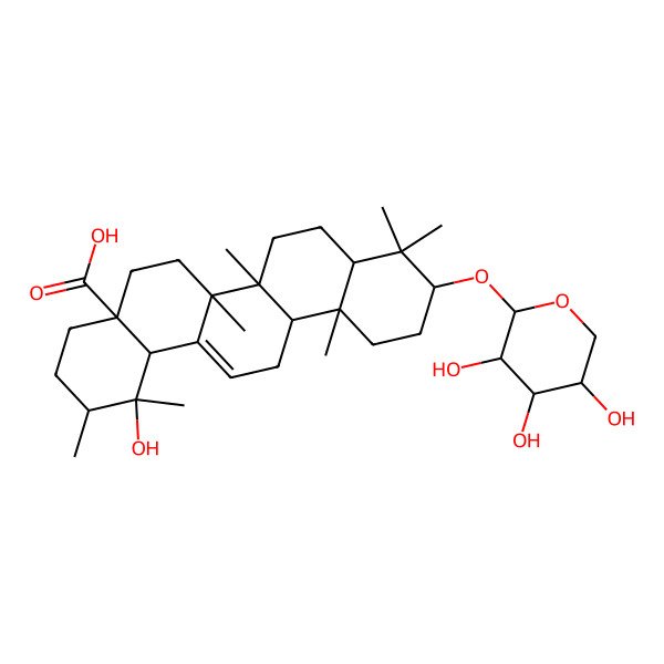 2D Structure of (1R,4aS,6bR,10S,12aR,14bS)-1-hydroxy-1,2,6a,6b,9,9,12a-heptamethyl-10-[(2S,3R,4S,5R)-3,4,5-trihydroxyoxan-2-yl]oxy-2,3,4,5,6,6a,7,8,8a,10,11,12,13,14b-tetradecahydropicene-4a-carboxylic acid