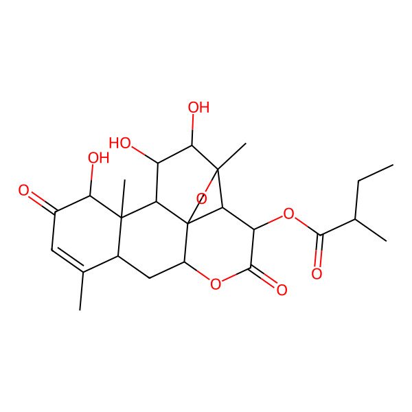 2D Structure of [(1R,2S,3R,6R,8S,12S,13S,14R,15R,16S,17S)-12,15,16-trihydroxy-9,13,17-trimethyl-4,11-dioxo-5,18-dioxapentacyclo[12.5.0.01,6.02,17.08,13]nonadec-9-en-3-yl] (2S)-2-methylbutanoate
