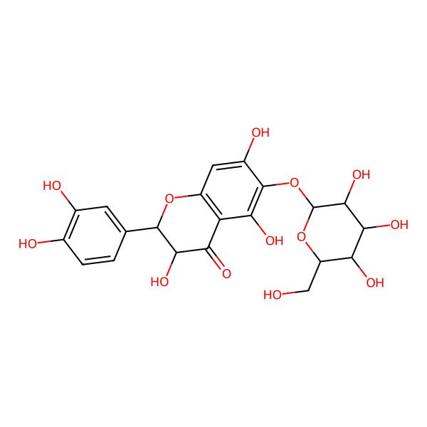 2D Structure of (2R,3R)-2-(3,4-dihydroxyphenyl)-3,5,7-trihydroxy-6-[(2S,3R,4S,5S,6R)-3,4,5-trihydroxy-6-(hydroxymethyl)oxan-2-yl]oxy-2,3-dihydrochromen-4-one
