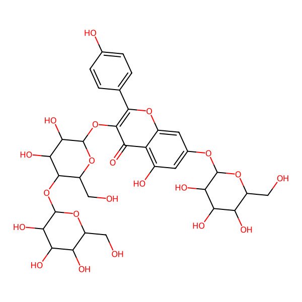 2D Structure of 3-[(2S,3R,4R,5S,6R)-3,4-dihydroxy-6-(hydroxymethyl)-5-[(2S,3R,4S,5S,6R)-3,4,5-trihydroxy-6-(hydroxymethyl)oxan-2-yl]oxyoxan-2-yl]oxy-5-hydroxy-2-(4-hydroxyphenyl)-7-[(2S,3R,4S,5S,6R)-3,4,5-trihydroxy-6-(hydroxymethyl)oxan-2-yl]oxychromen-4-one
