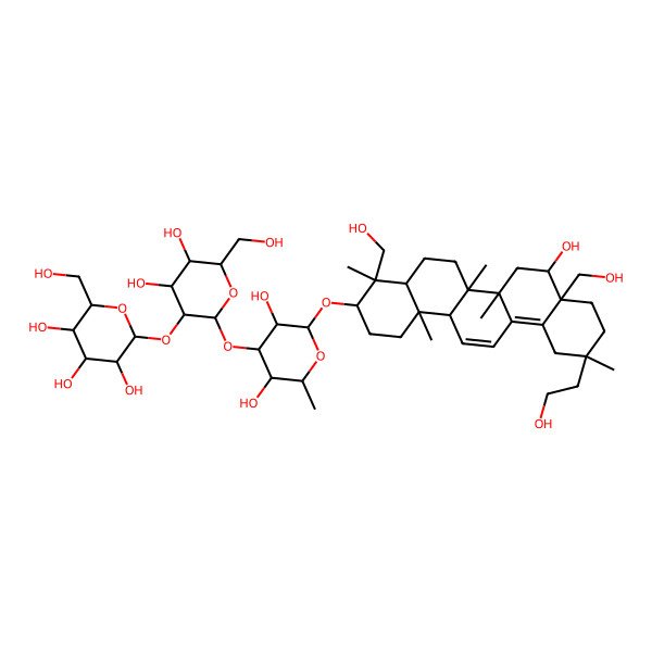 2D Structure of (2S,3R,4S,5S,6R)-2-[(2S,3R,4S,5S,6R)-2-[(2R,3R,4S,5S,6R)-2-[[(3S,4R,6aR,6bS,8R,11R,14bS)-8-hydroxy-11-(2-hydroxyethyl)-4,8a-bis(hydroxymethyl)-4,6a,6b,11,14b-pentamethyl-1,2,3,4a,5,6,7,8,9,10,12,14a-dodecahydropicen-3-yl]oxy]-3,5-dihydroxy-6-methyloxan-4-yl]oxy-4,5-dihydroxy-6-(hydroxymethyl)oxan-3-yl]oxy-6-(hydroxymethyl)oxane-3,4,5-triol