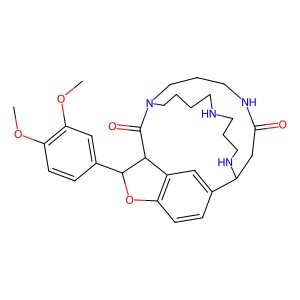 2D Structure of (11S,17R,18R)-17-(3,4-dimethoxyphenyl)-16-oxa-1,6,10,23-tetrazatetracyclo[9.8.6.212,15.014,18]heptacosa-12,14,26-triene-19,24-dione