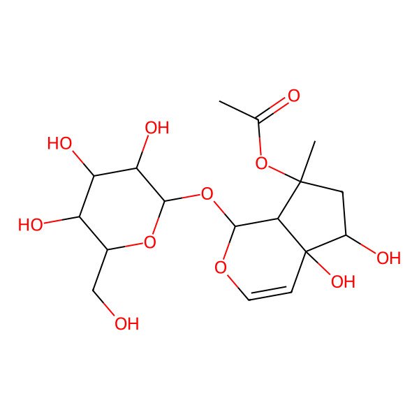2D Structure of [(1S,4aS,5R,7S,7aS)-4a,5-dihydroxy-7-methyl-1-[3,4,5-trihydroxy-6-(hydroxymethyl)oxan-2-yl]oxy-1,5,6,7a-tetrahydrocyclopenta[c]pyran-7-yl] acetate