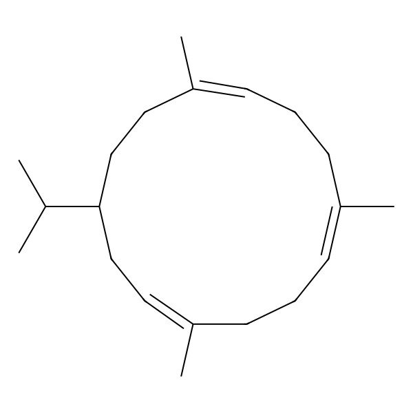 2D Structure of (1E,5E,12R)-1,5,9-trimethyl-12-propan-2-ylcyclotetradeca-1,5,9-triene