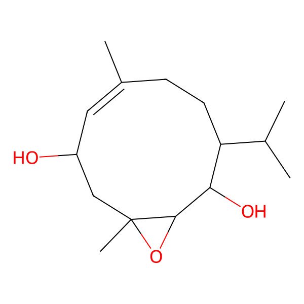 2D Structure of (1E,7S)-4beta,5alpha-Epoxygermacr-1(10)-en-2beta,6beta-diol