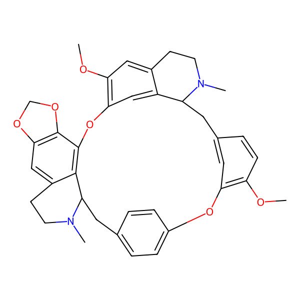 2D Structure of 1H-4,6:16,19-Dietheno-21,25-metheno-12H-[1,3]dioxolo[4,5-g]pyrido[2',3':17,18][1,10]dioxacycloeicosino[2,3,4-ij]isoquinoline,2,3,13,14,14a,15,26,26a-octahydro-22,30-dimethoxy-1,14-dimethyl-,(14aS,26aR)-