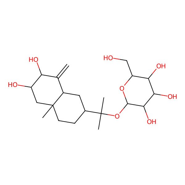 2D Structure of (2S,3R,4S,5S,6R)-2-[2-[(2R,4aR,6R,7R,8aR)-6,7-dihydroxy-4a-methyl-8-methylidene-1,2,3,4,5,6,7,8a-octahydronaphthalen-2-yl]propan-2-yloxy]-6-(hydroxymethyl)oxane-3,4,5-triol
