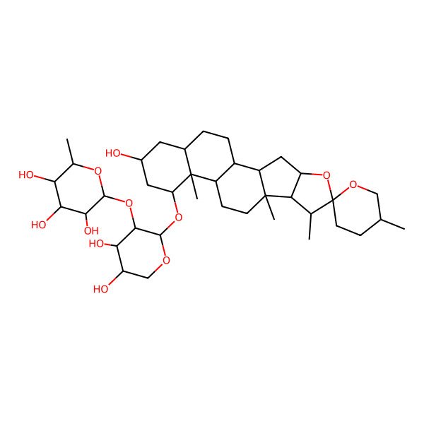 2D Structure of (2S,3R,4R,5R,6S)-2-[(2S,3R,4S,5R)-4,5-dihydroxy-2-[(1S,2S,4S,5'S,6R,7S,8R,9S,12S,13S,14S,16S,18S)-16-hydroxy-5',7,9,13-tetramethylspiro[5-oxapentacyclo[10.8.0.02,9.04,8.013,18]icosane-6,2'-oxane]-14-yl]oxyoxan-3-yl]oxy-6-methyloxane-3,4,5-triol
