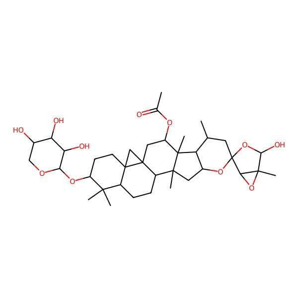 2D Structure of [(1S,1'R,2S,3'R,4R,4'R,5S,5'R,6'R,10'S,12'S,13'S,16'R,18'S,21'R)-2-hydroxy-1,4',6',12',17',17'-hexamethyl-18'-[(2S,3R,4S,5R)-3,4,5-trihydroxyoxan-2-yl]oxyspiro[3,6-dioxabicyclo[3.1.0]hexane-4,8'-9-oxahexacyclo[11.9.0.01,21.04,12.05,10.016,21]docosane]-3'-yl] acetate