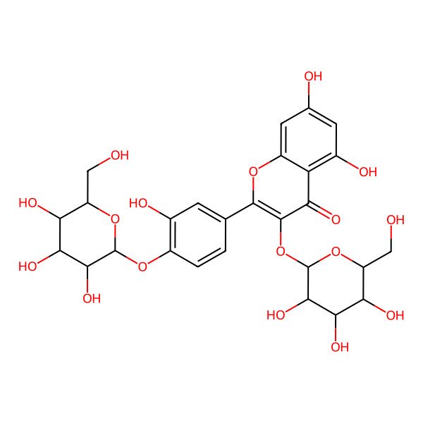 2D Structure of 5,7-dihydroxy-2-[3-hydroxy-4-[(2S,5S)-3,4,5-trihydroxy-6-(hydroxymethyl)oxan-2-yl]oxyphenyl]-3-[(2S,5S)-3,4,5-trihydroxy-6-(hydroxymethyl)oxan-2-yl]oxychromen-4-one