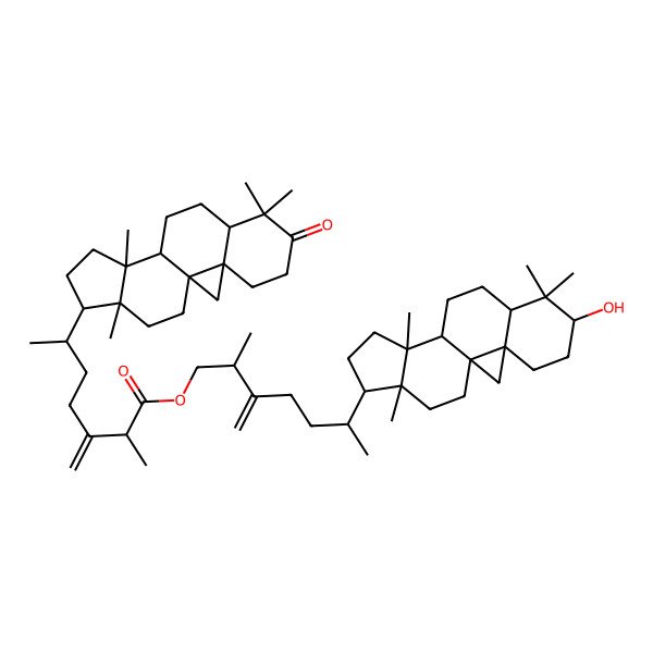 2D Structure of [6-[(1S,3R,6S,16R)-6-hydroxy-7,7,12,16-tetramethyl-15-pentacyclo[9.7.0.01,3.03,8.012,16]octadecanyl]-2-methyl-3-methylideneheptyl] 2-methyl-3-methylidene-6-[(1S,3R,16R)-7,7,12,16-tetramethyl-6-oxo-15-pentacyclo[9.7.0.01,3.03,8.012,16]octadecanyl]heptanoate