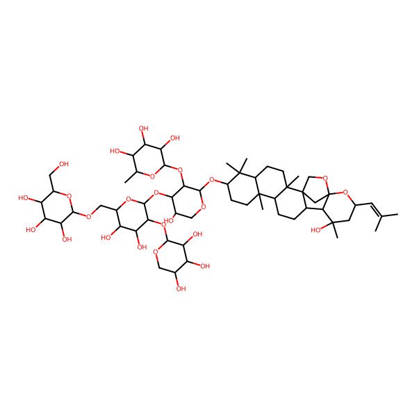 2D Structure of (2S,3R,4R,5R,6S)-2-[(3R,4S,5S)-4-[(2S,3R,4S,5S,6R)-4,5-dihydroxy-6-[[(2R,3R,4S,5S,6R)-3,4,5-trihydroxy-6-(hydroxymethyl)oxan-2-yl]oxymethyl]-3-[(2S,3R,4S,5R)-3,4,5-trihydroxyoxan-2-yl]oxyoxan-2-yl]oxy-5-hydroxy-2-[[(2R,5R,7S,10R,11R,14R,15S,16S,18R,20S)-16-hydroxy-2,6,6,10,16-pentamethyl-18-(2-methylprop-1-enyl)-19,21-dioxahexacyclo[18.2.1.01,14.02,11.05,10.015,20]tricosan-7-yl]oxy]oxan-3-yl]oxy-6-methyloxane-3,4,5-triol