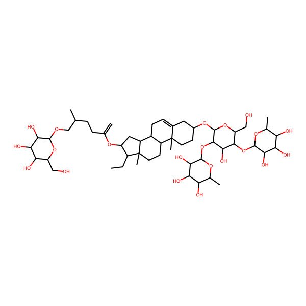 2D Structure of 26-O-beta-D-glucopyranosyl-3beta,26-dihydroxy-25(R)-furosta-5,20(22)-dien-3-O-alpha-L-rhamnopyranosyl(1-2)-[alpha-L-rhamnopyranosyl(1-4)]-beta-D-glucopyranoside