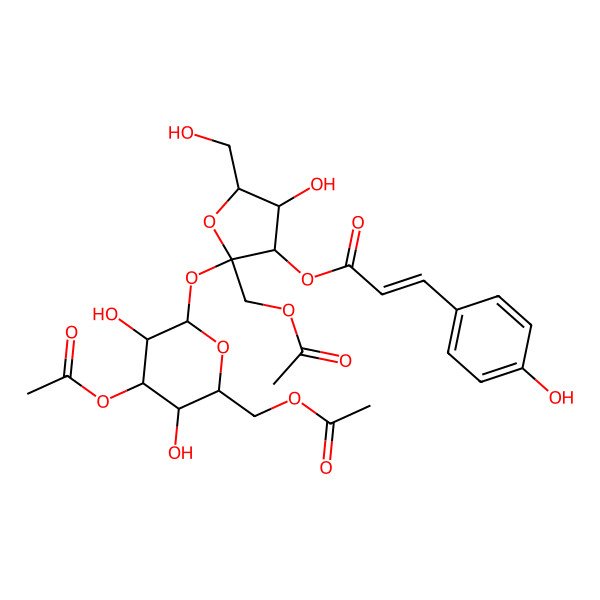 2D Structure of 3-O-[4-Hydroxy-trans-cinnamoyl]-1-O-acetyl-beta-D-fructofuranosyl 3-O,6-O-diacetyl alpha-D-glucopyranoside