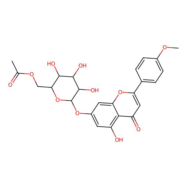 2D Structure of [(2R,3S,4S,5R,6S)-3,4,5-trihydroxy-6-[5-hydroxy-2-(4-methoxyphenyl)-4-oxochromen-7-yl]oxyoxan-2-yl]methyl acetate