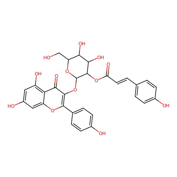 2D Structure of [(2S,3R,4S,5S,6R)-2-[5,7-dihydroxy-2-(4-hydroxyphenyl)-4-oxochromen-3-yl]oxy-4,5-dihydroxy-6-(hydroxymethyl)oxan-3-yl] (E)-3-(4-hydroxyphenyl)prop-2-enoate