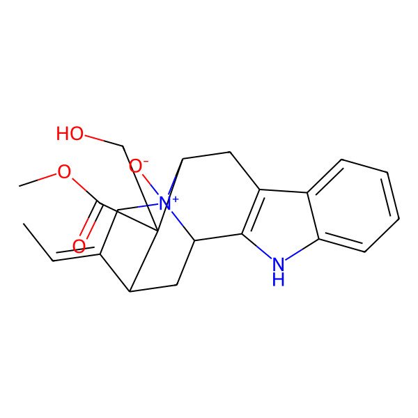 2D Structure of methyl (1S,12S,13R,14S,15E)-15-ethylidene-13-(hydroxymethyl)-17-oxido-3-aza-17-azoniapentacyclo[12.3.1.02,10.04,9.012,17]octadeca-2(10),4,6,8-tetraene-13-carboxylate