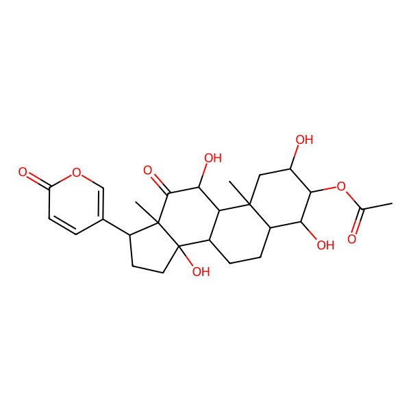 2D Structure of 3beta-Acetoxy-2alpha,4beta,11alpha,14beta-tetrahydroxy-12-oxo-20,21,22,23-tetradehydro-5alpha-bufanolide