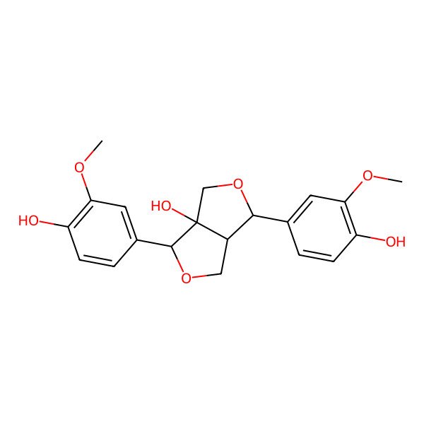 2D Structure of 1H,3H-Furo[3,4-c]furan-3a(4H)-ol, dihydro-1,4-bis(4-hydroxy-3-methoxyphenyl)-, (1R,3aS,4S,6aR)-