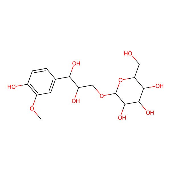 2D Structure of (1R)-1-(3-Methoxy-4-hydroxyphenyl)-3-O-beta-D-glucopyranosyl-D-glycerol